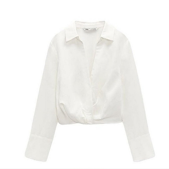 ZARA PLEATED LINEN BLEND BLOUSE WHITE SIZE S 7563/245 - Picture 10 of 14